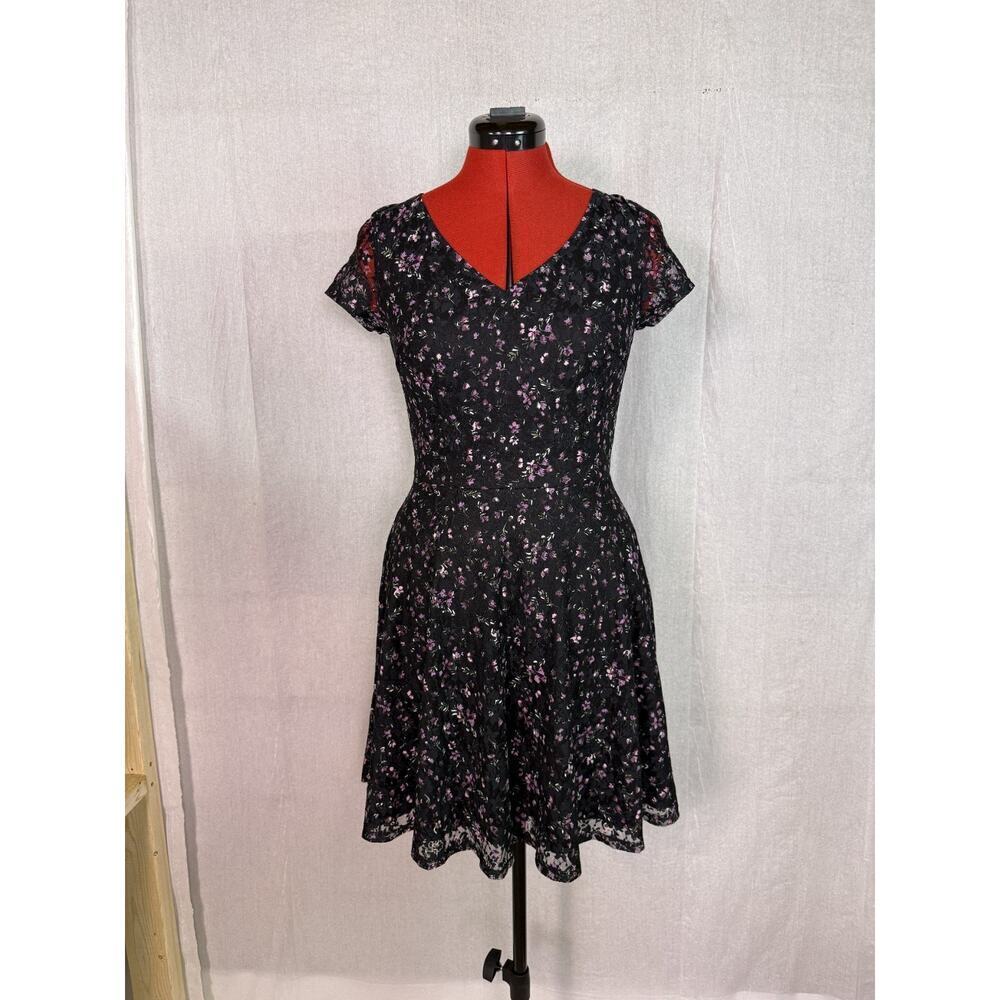 My Michelle Womens Vintage Black Floral Fit And Flare Dress Size 7 Y2K D223